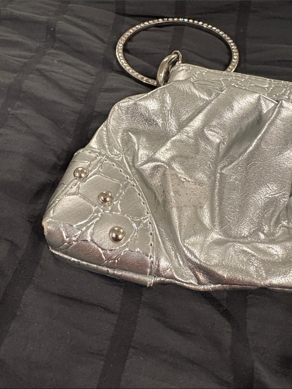 Silver Rhinestone Accent Wristlet Clutch - Picture 3 of 9